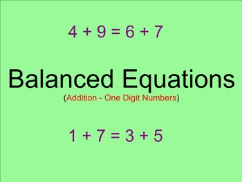 Preview of Balanced Equations Adding One Digit Numbers - Smartboard