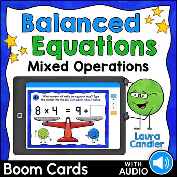 Preview of Balanced Equations Mixed Operations Boom Cards (With Audio Support)