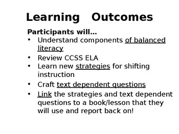 Preview of Balanced Literacy CCSS ELA Professional Development PowerPoint Presentation