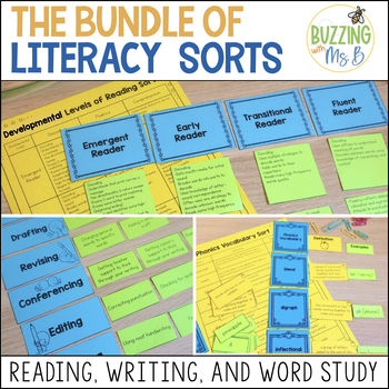 Preview of Literacy Sorting Cards Activities for Reading, Writing, and Word Study PD