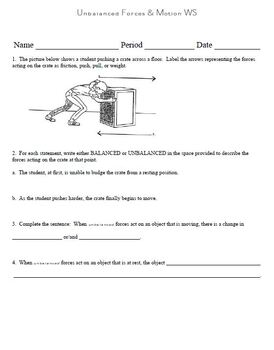 Balanced Unbalanced Forces Worksheets Package Of 3 By Chem Queen