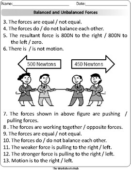 Balanced and Unbalanced Forces: Formative Assessment by The Worksheets Hub