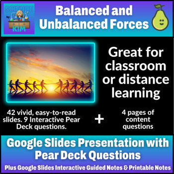 Preview of Balanced and Unbalanced Forces Google Slides with Pear Deck and Guided Notes