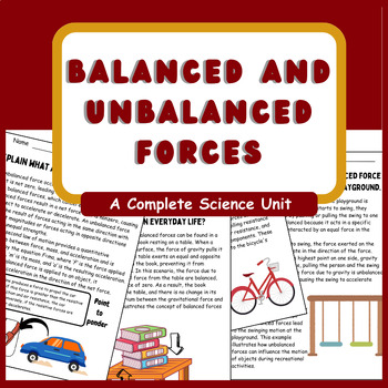 Preview of Balanced and Unbalanced Forces | Reading | Activities | Assessment
