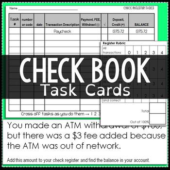 Preview of Checkbook and Check Register Task Cards Activity