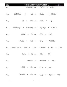 Balancing Chemical Equations (divided into easy, medium, difficult, and ...