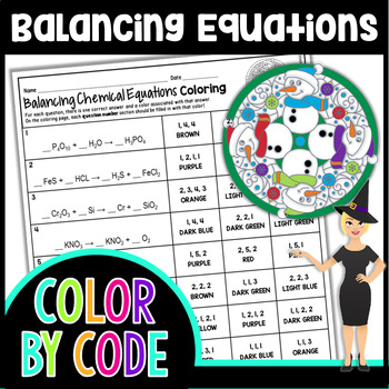 Preview of Balancing Chemical Equations Color By Number Winter | Science Color By Number