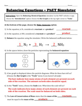 phet balancing chemical equations answer key quizlet