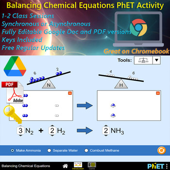 Preview of Balancing Chemical Equations PhET SIM ; EDITABLE, *Key Included* w/ old pdfs