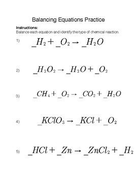 Preview of Balancing Chemical Equations Practice