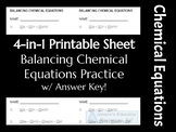 Balancing Chemical Equations Practice 4-in-1 Printable (An
