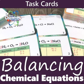 Preview of Balancing Chemical Equations Printable Task Card Activity
