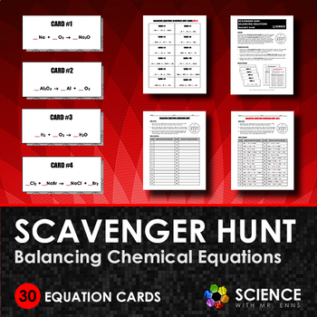 Preview of Balancing Chemical Equations Scavenger Hunt Review Game Activity with Game Cards