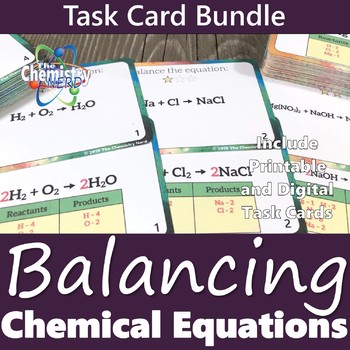 Preview of Balancing Chemical Equations Printable and Digital Task Card Acitivity