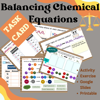 Preview of Balancing Chemical Equations Task Card and Activity