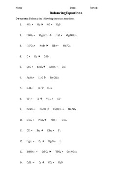 Preview of Balancing Chemical Equations Worksheet