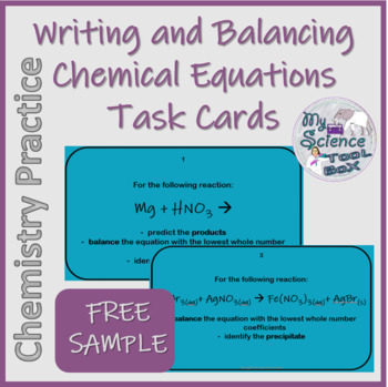 Preview of Balancing Chemical Equations and Predicting Products Task Cards FREE SAMPLE