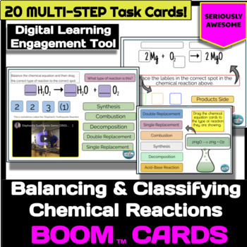 Preview of Balancing/ Classifying Chemical Reactions Digital Task Cards - Boom Cards