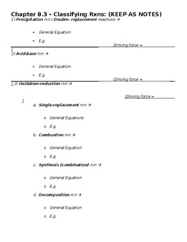 Preview of Balancing & Classifying Reactions Notes - Student Notes/Practice Classifying