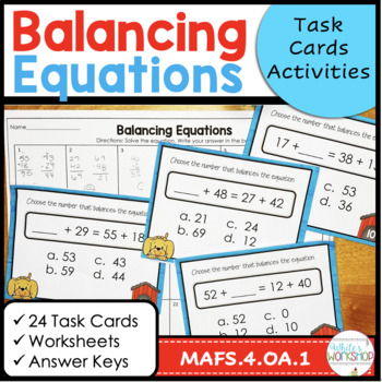 Preview of Balancing Equations Task Cards 4th Grade
