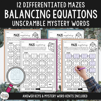 Preview of Balancing Equations Activities for Grades 4 & 5 Math, Maze Mystery Worksheets
