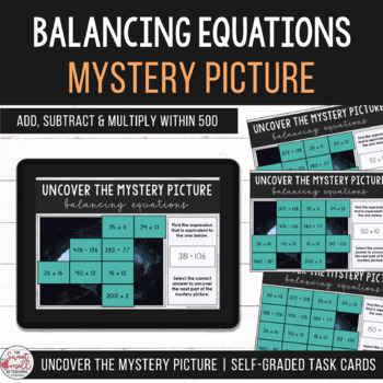 Preview of Balancing Equations Add Subtract & Multiply Boom Cards Remote Learning