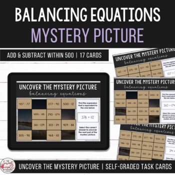 Preview of Balancing Equations Add & Subtract within 500 Boom Cards Distance Learning