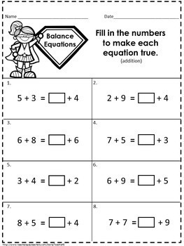 balancing equations addition and subtraction by sue kelly tpt