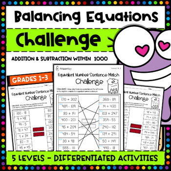 Preview of Balancing Equations Challenge - Equivalent Number Sentence Match Worksheets