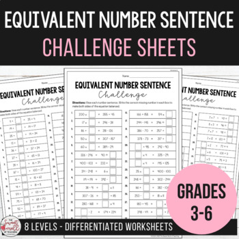 Preview of Balancing Equations - Equivalent Number Sentence Challenge Sheets