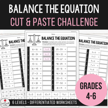 Preview of Balance the Equation - Equivalent Number Sentence Cut & Paste Challenge