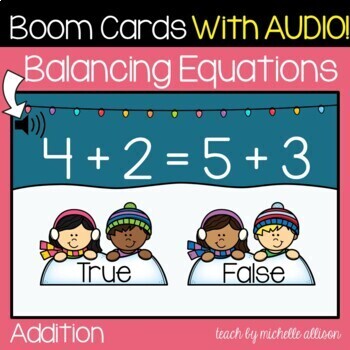 Preview of Balancing Equations First Grade | Addition | Math Boom Cards WITH AUDIO!