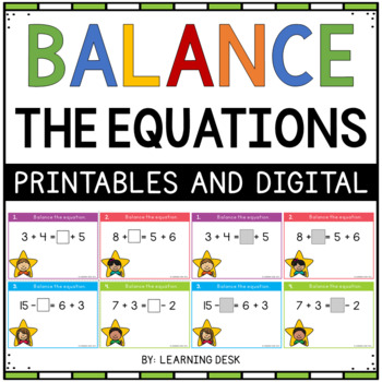 Preview of Balancing Equations First Second Grade 1-2 Math Addition Subtraction Within 20