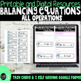 Balancing Equations Math Test Prep Printable Task Cards an