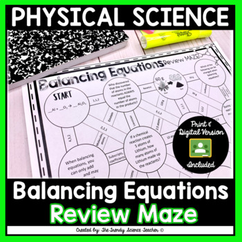 Preview of Balancing Equations Maze Worksheet- Print and Digital