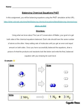 Preview of Balancing Equations PhET Game Worksheet