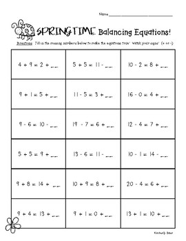 springtime balancing equations practice worksheet basic addition subtraction