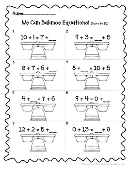 Preview of Balancing Equations Printables for 1st Grade,  *Aligns With Common Core*