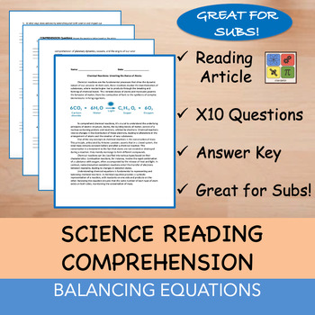 Preview of Balancing Equations  - Reading Passage and x 10 Questions (EDITABLE)