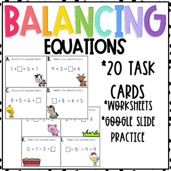 Preview of Balancing Equations Task Cards -- Google Slides and Printables