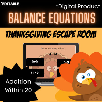 Preview of Balancing Equations | Thanksgiving Escape Room | 1st Grade | Google Slides