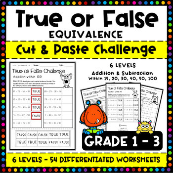 Preview of Balancing Equations Addition and Subtract - True or False Worksheets