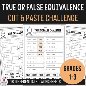 Preview of Balancing Equations - True or False Equivalence Worksheets Grades 1-3