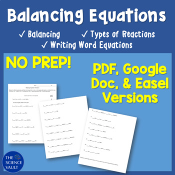 Preview of Balancing Chemical Equations, Word Equations, and Types of Reactions