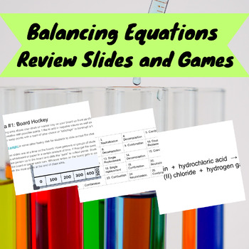 Preview of Balancing Equations and Reaction Types Chemistry Review Slides and Game Ideas