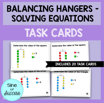 Preview of Balancing Hangers & Solving Equations Task Cards - Math Centers