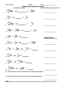 Preview of Balancing Nuclear Equations Practice Worksheet; EDITABLE, GOOGLE *Key Included*