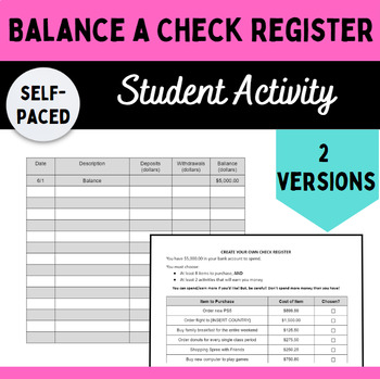 Preview of Balancing a Check Register - Extension Activity, Worksheet Independent Homework