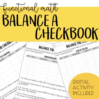 Preview of Balancing a Checkbook - Differentiated, Functional Math, Life Skills