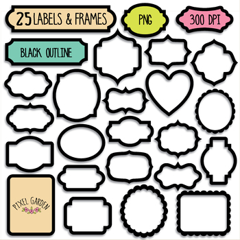 Black Blank Digital Frames, Labels Clipart - 40 PNG by Pixel Garden Designs